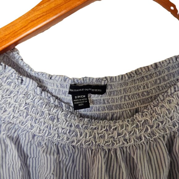 American Eagle Blue White Striped Off Shoulder Bell Sleeve Top Blouse S Small‎ - Picture 3 of 7
